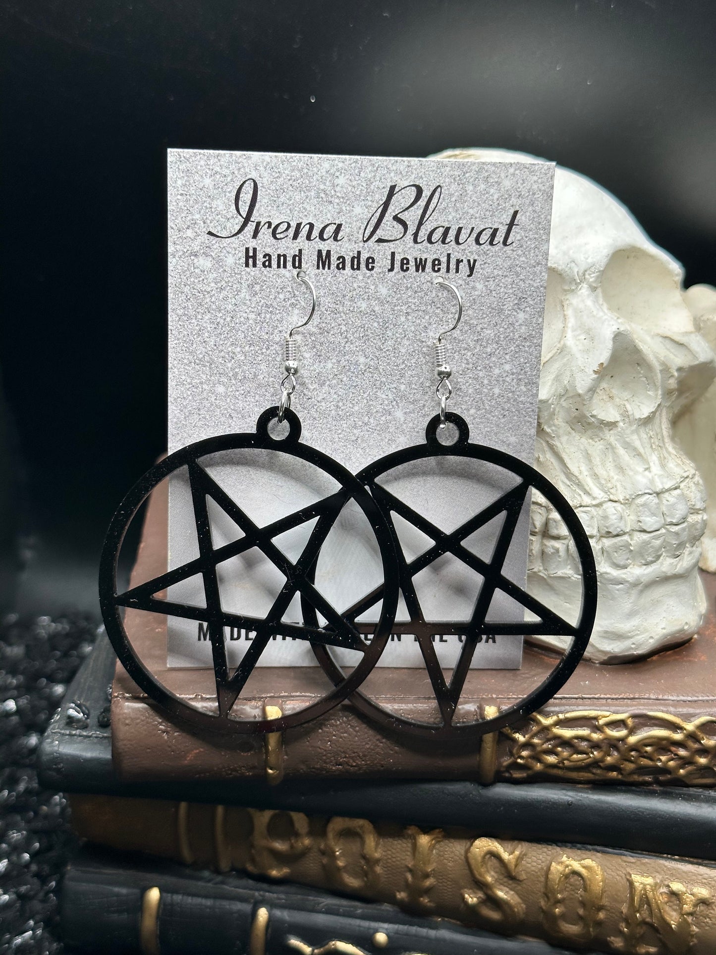 Pentagram Acrylic Black Earrings