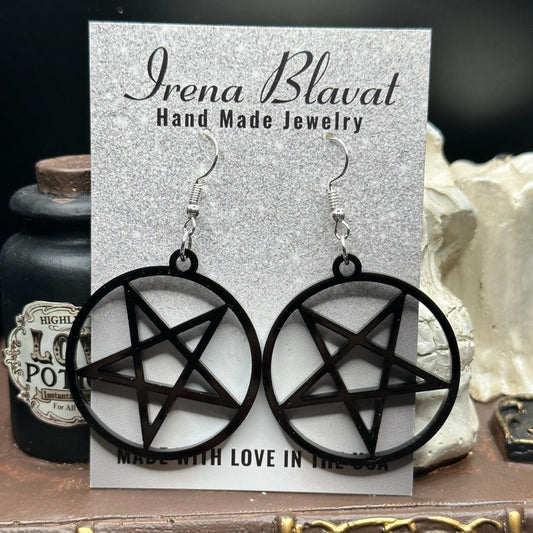 Pentagram Acrylic Black Earrings