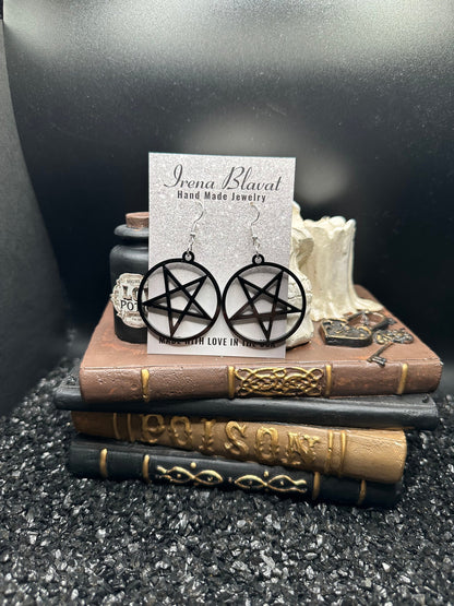 Pentagram Acrylic Black Earrings